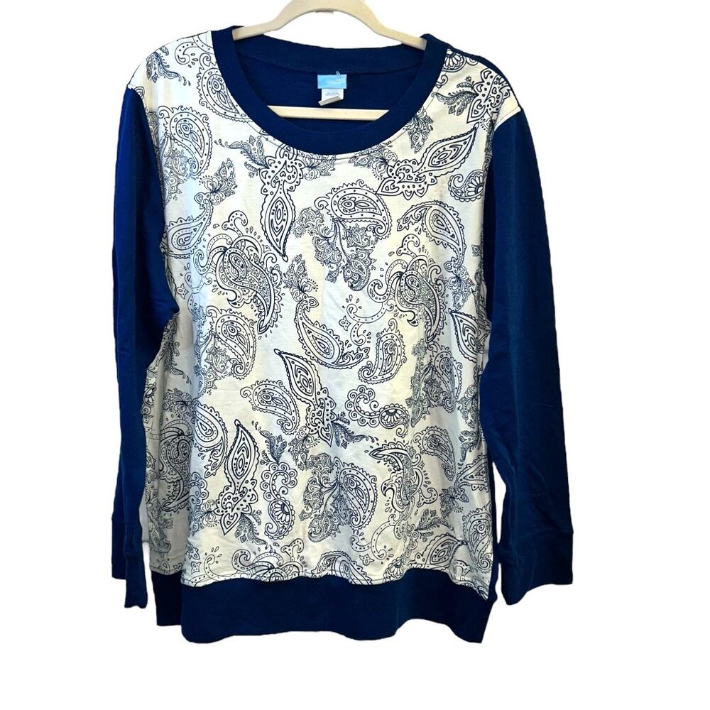 Comfort Corner Blue White With Paisley Design On Front Sweater Size XL